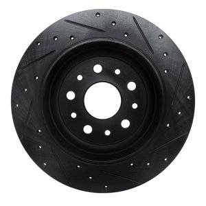 Jeep Wrangler Brake Rotor (1) - Rear Left - R1 Concepts - Drilled & Slotted - Black - `18-`25